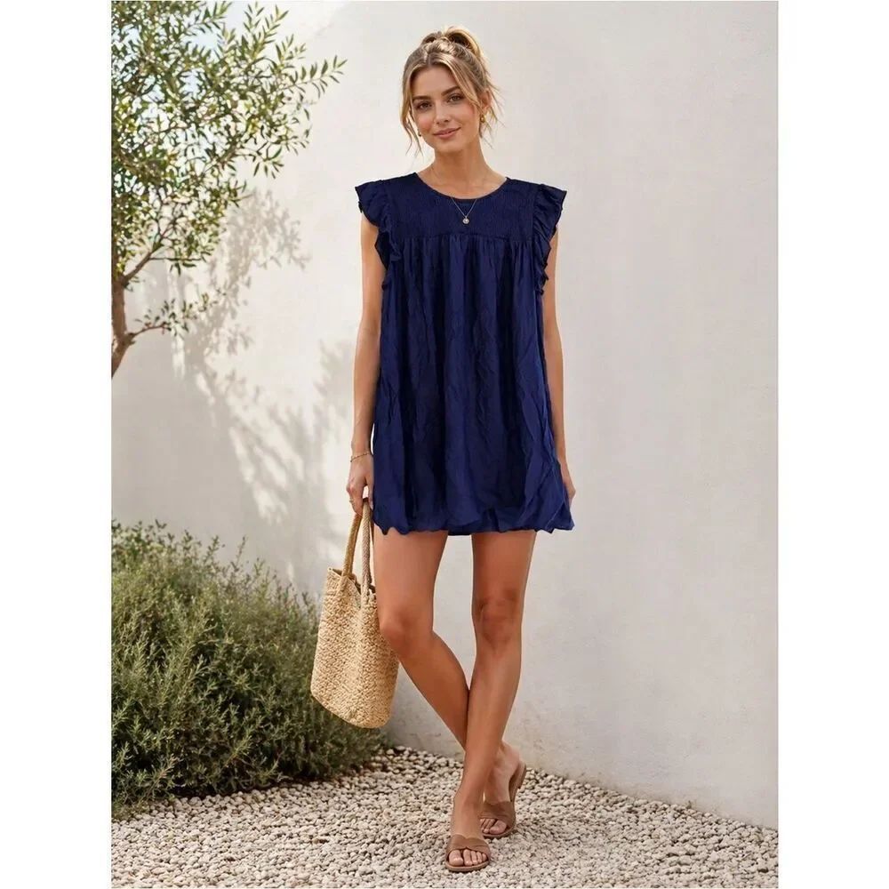 Anthropologie Umgee Navy Ruffle Sleeve Mini Dress